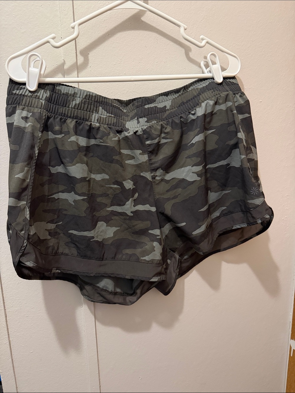 Athleta Camo Running Shorts - Olive/Gray